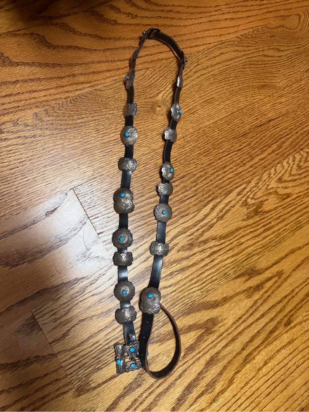 Vintage Leather Western Concho Belt with Turquoise